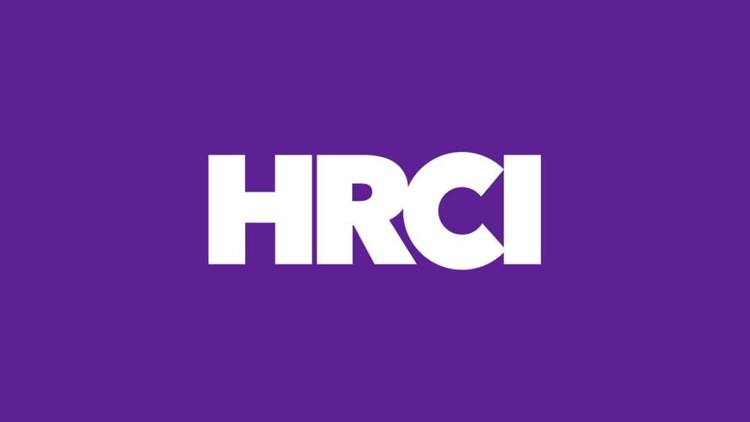 HRCI logo in white on a red background, center aligned