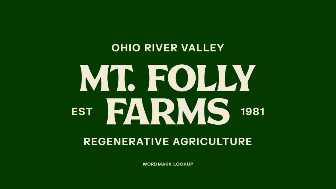 Mt Folly Farms center aligned and stacked in bold font, with ohio river valley in smaller font on top and regenerative agriculture in smaller font on bottom