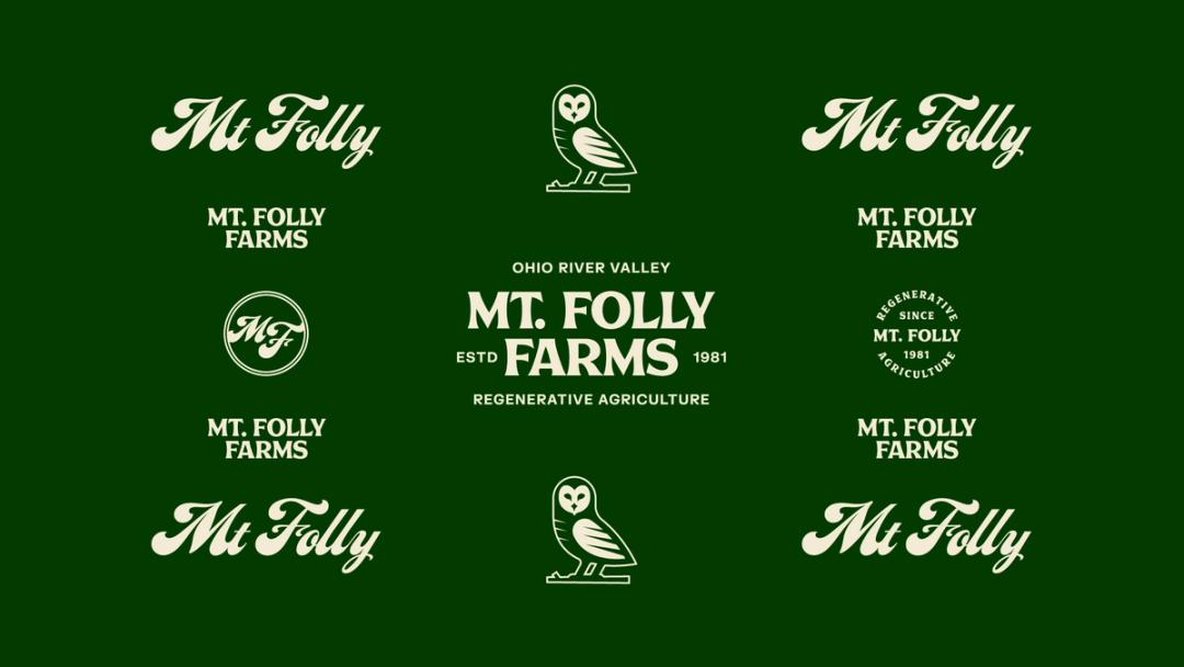 grid of mt folly symbols, off white on a green background. 