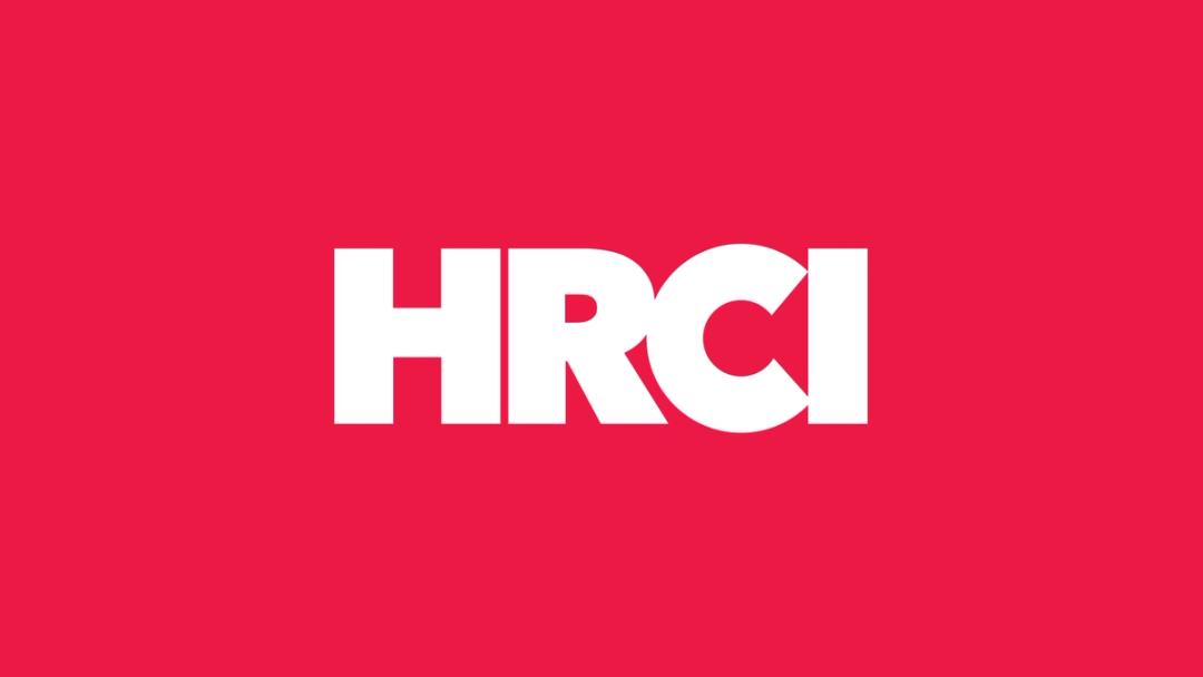HRCI logo in white on a red background, center aligned