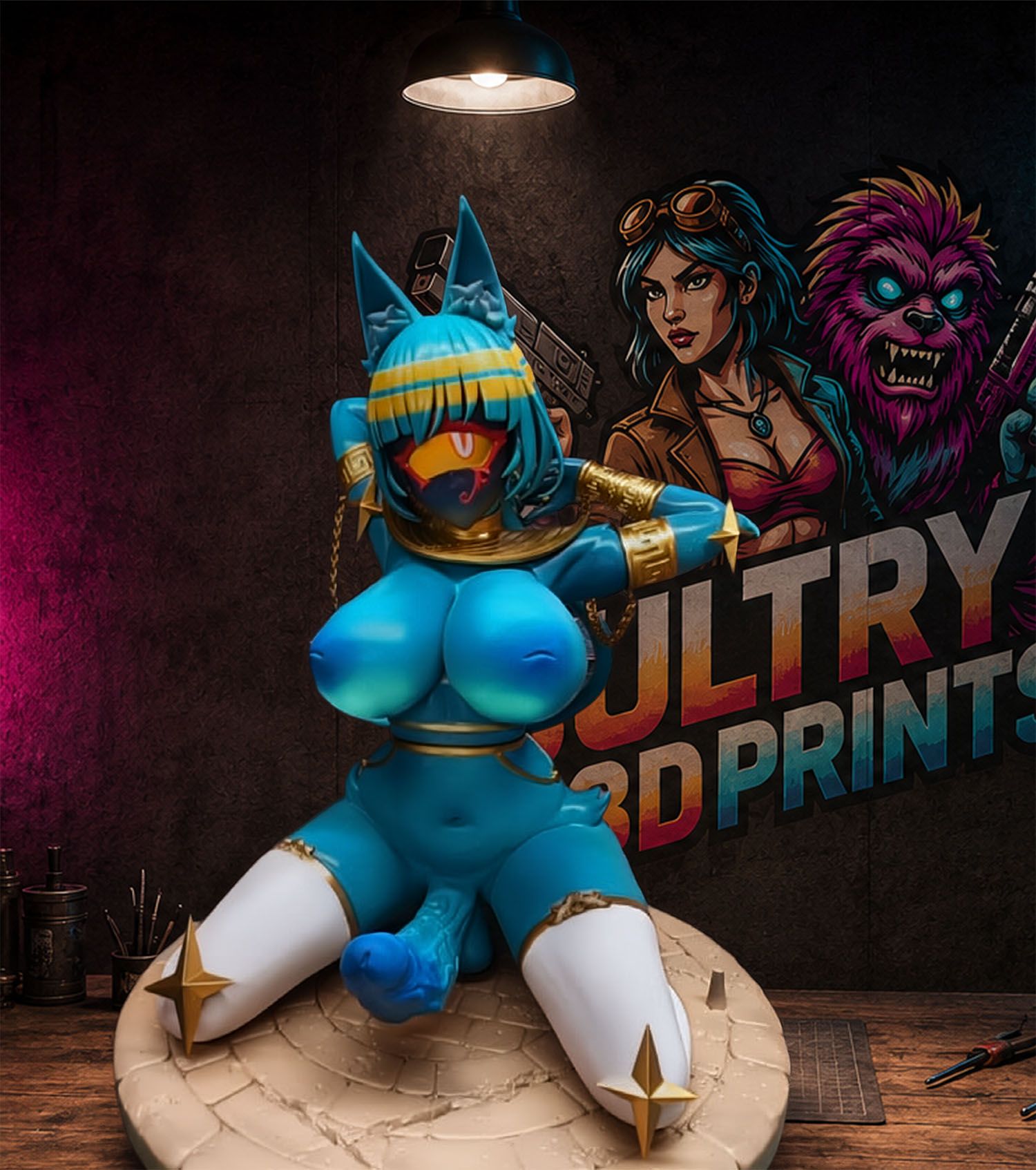 Nyanlathotep Furry Catgirl Statue Sucker from Love Fan Art by Officer Rhu