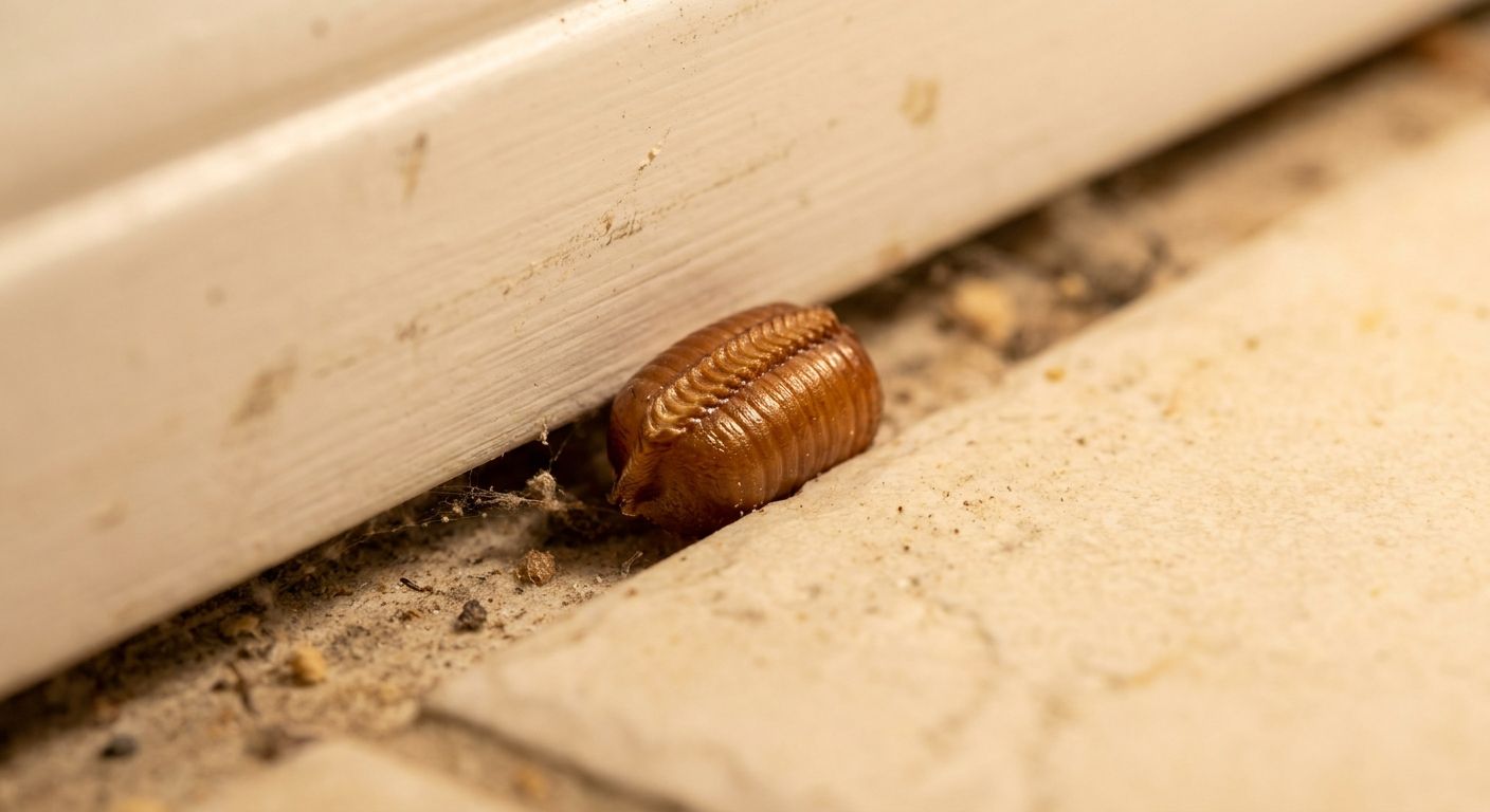 Ooteca de cucaracha junto a un zócalo