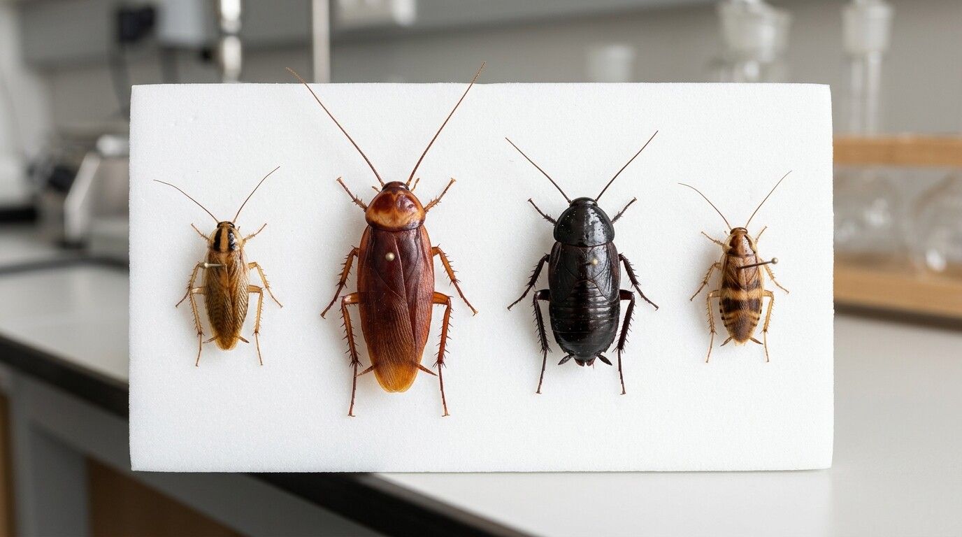 The four most common cockroach species in Mexico: German, American, Oriental and brown-banded