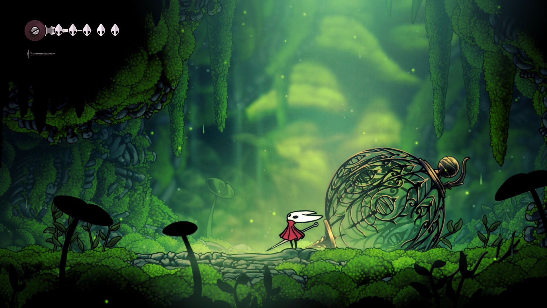 Hornet moving through an official Hollow Knight: Silksong area screenshot.