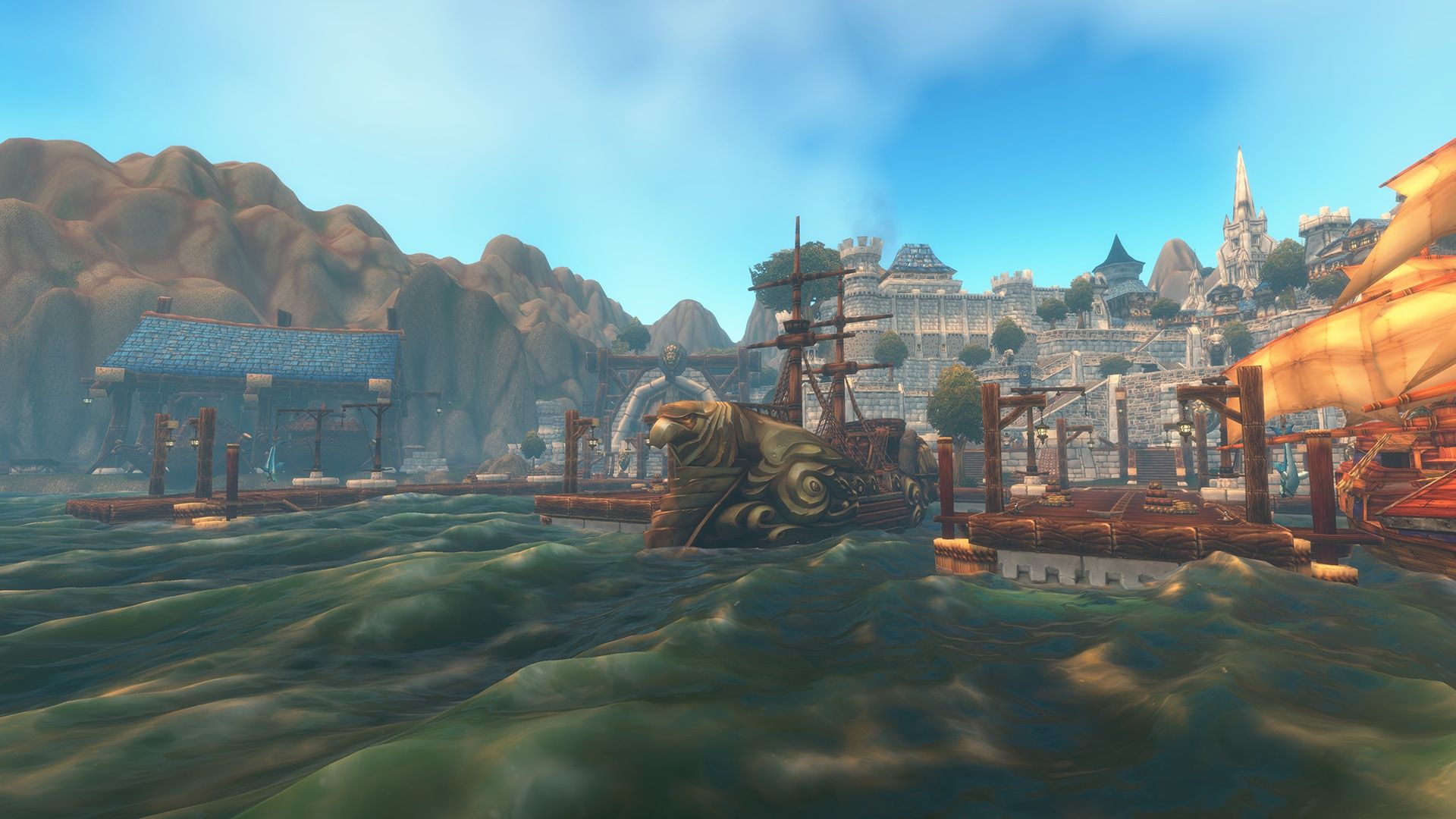 Stormwind Harbor and the city walls in World of Warcraft Forever