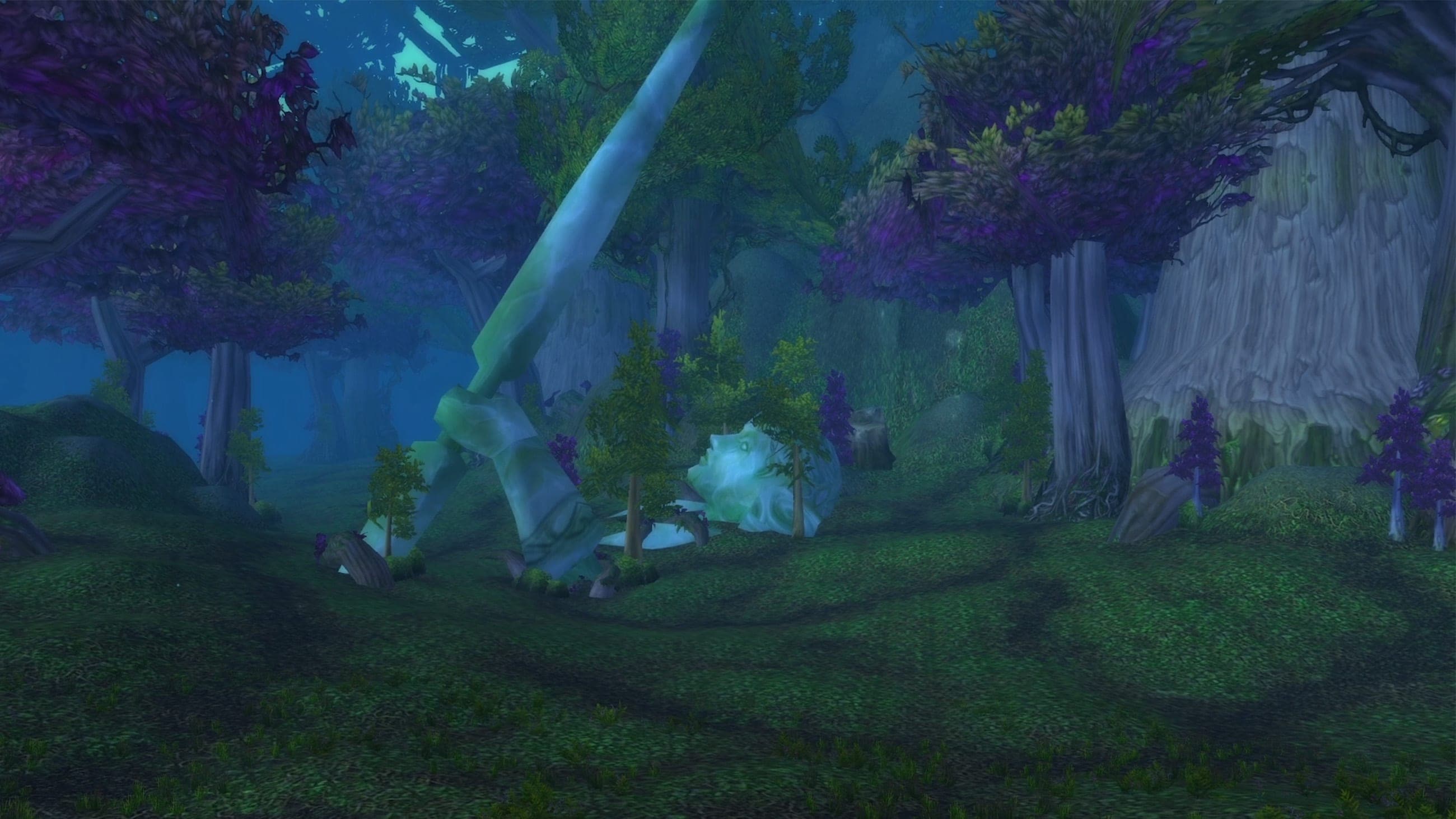 A forest and ancient remains in official World of Warcraft Forever environment imagery.
