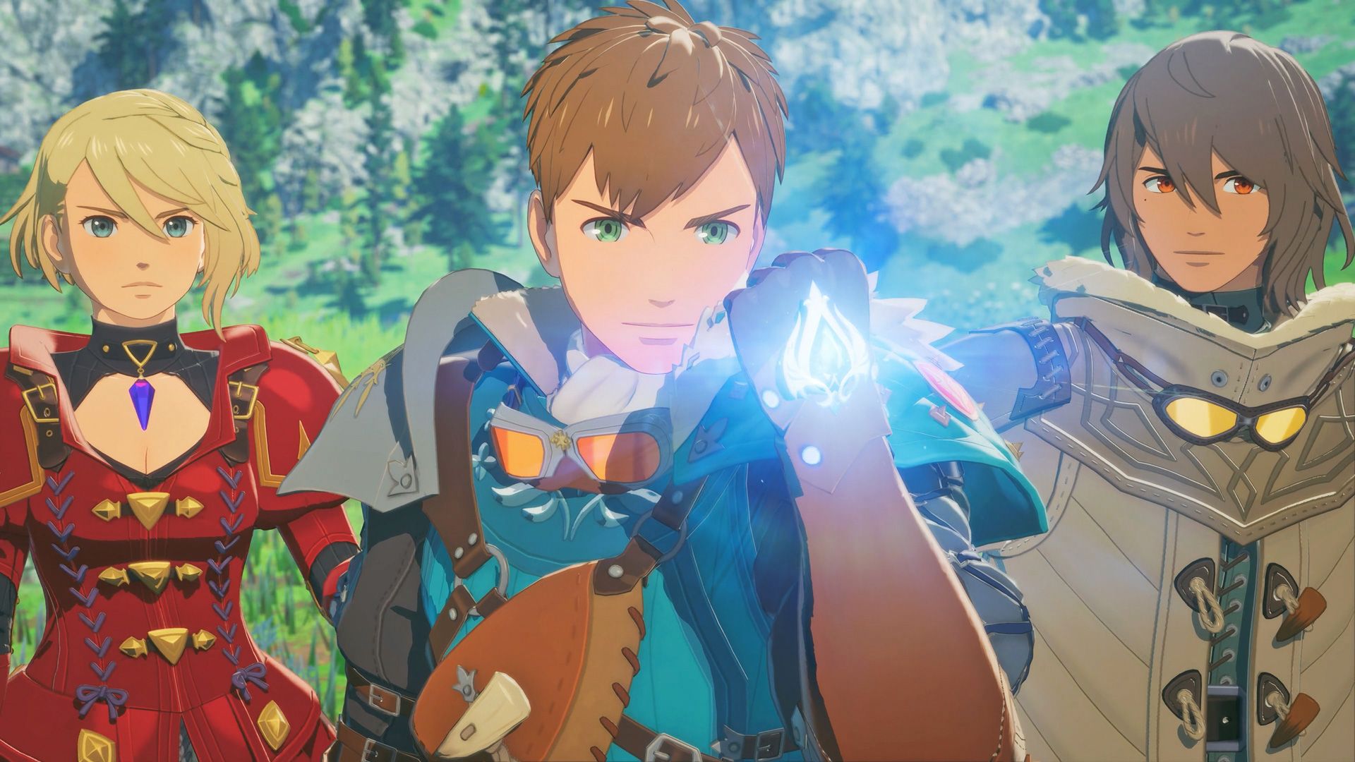Three Riders with a glowing Kinship Stone in Monster Hunter Stories 3.