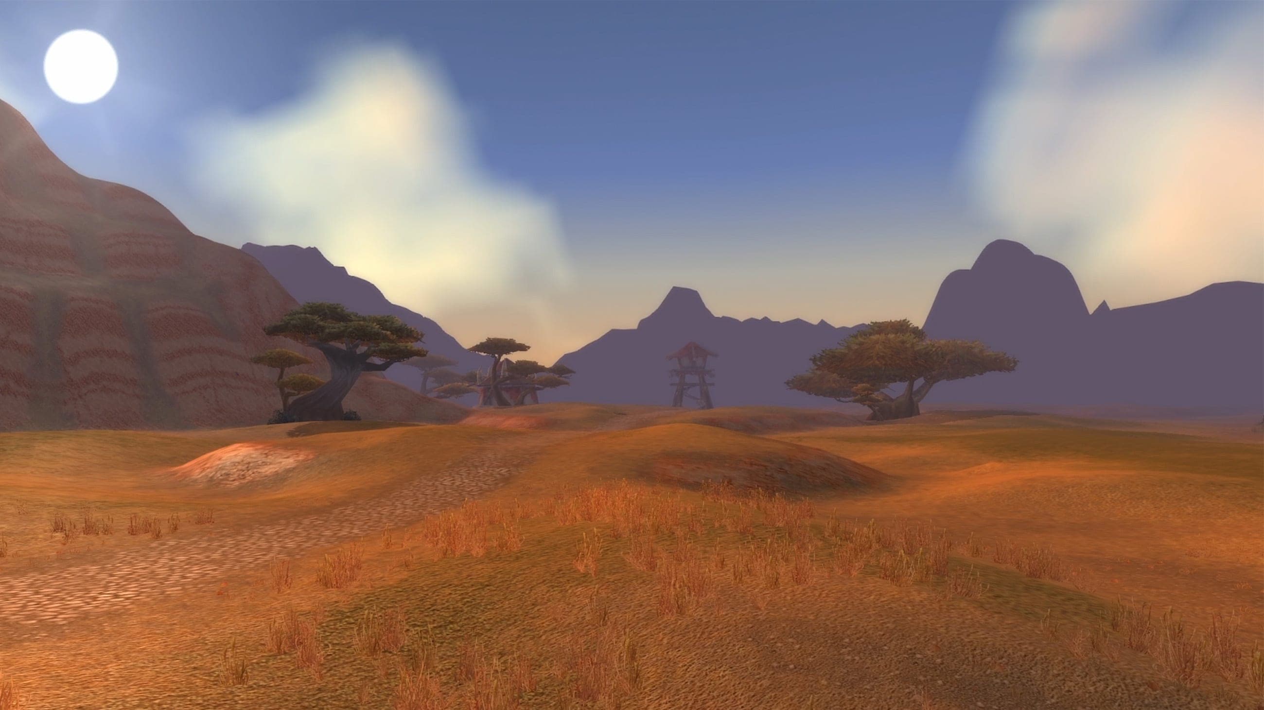 Open paths and watchtowers in the Barrens in World of Warcraft Forever.