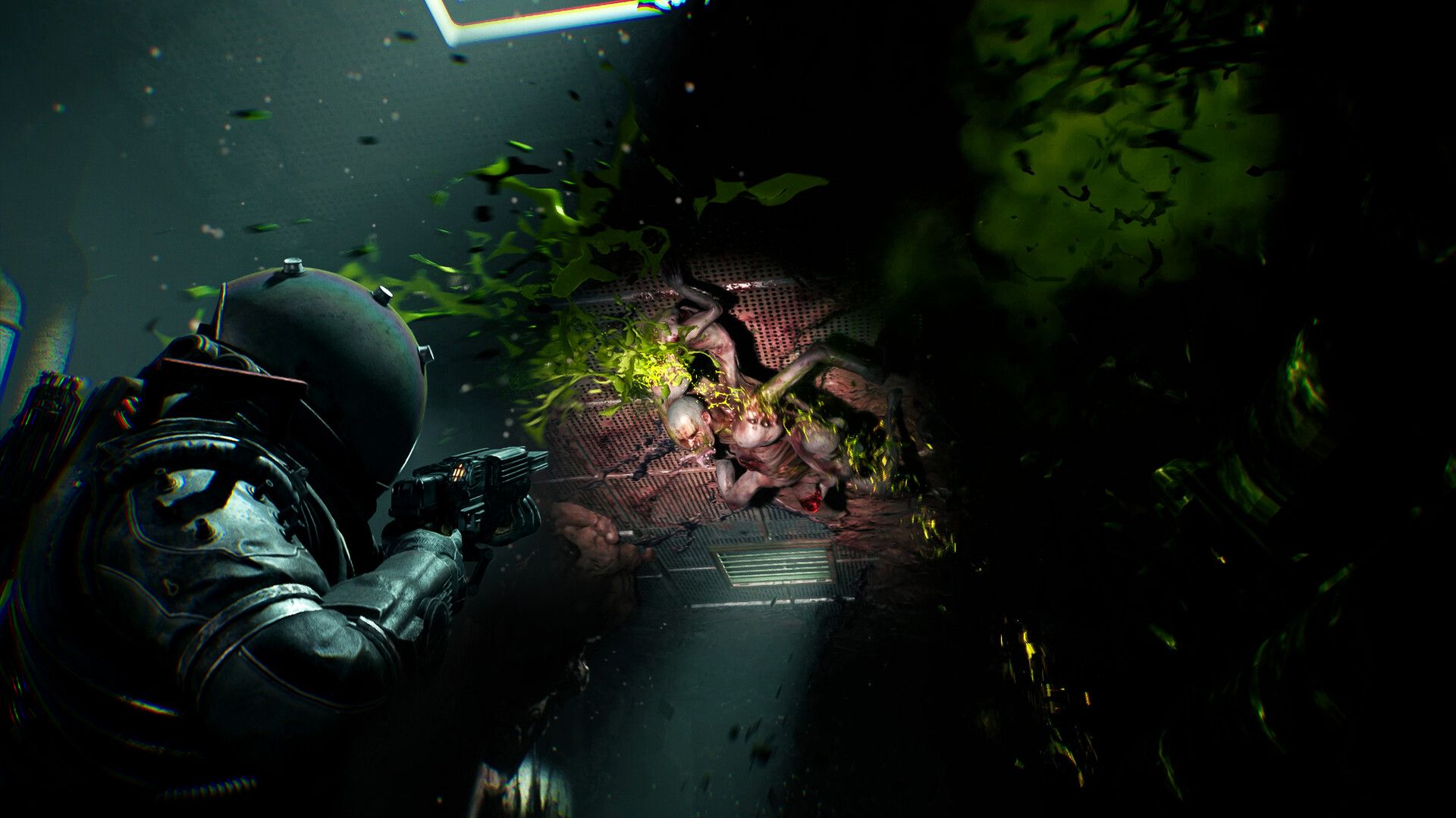 Official Cronos: The New Dawn screenshot showing a dark sci-fi survival horror scene.
