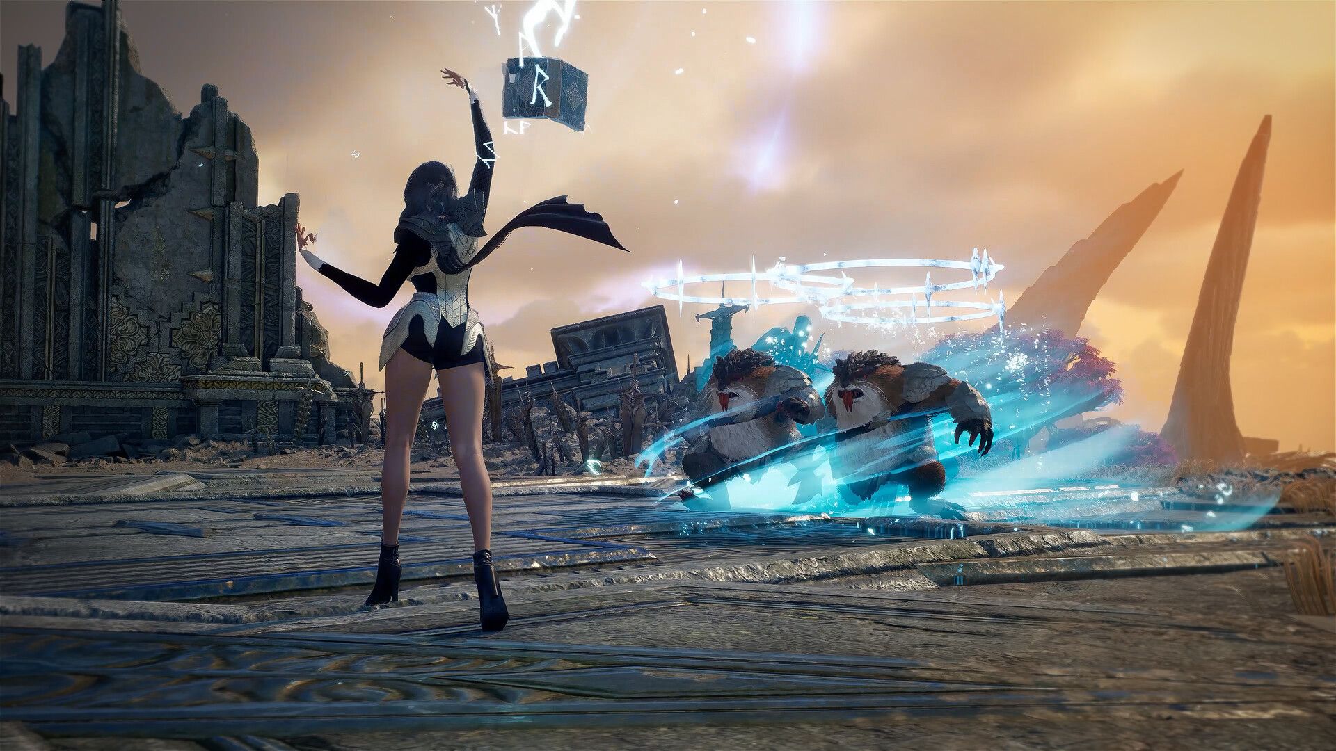 An AION 2 character uses magic during combat in an official Steam screenshot.