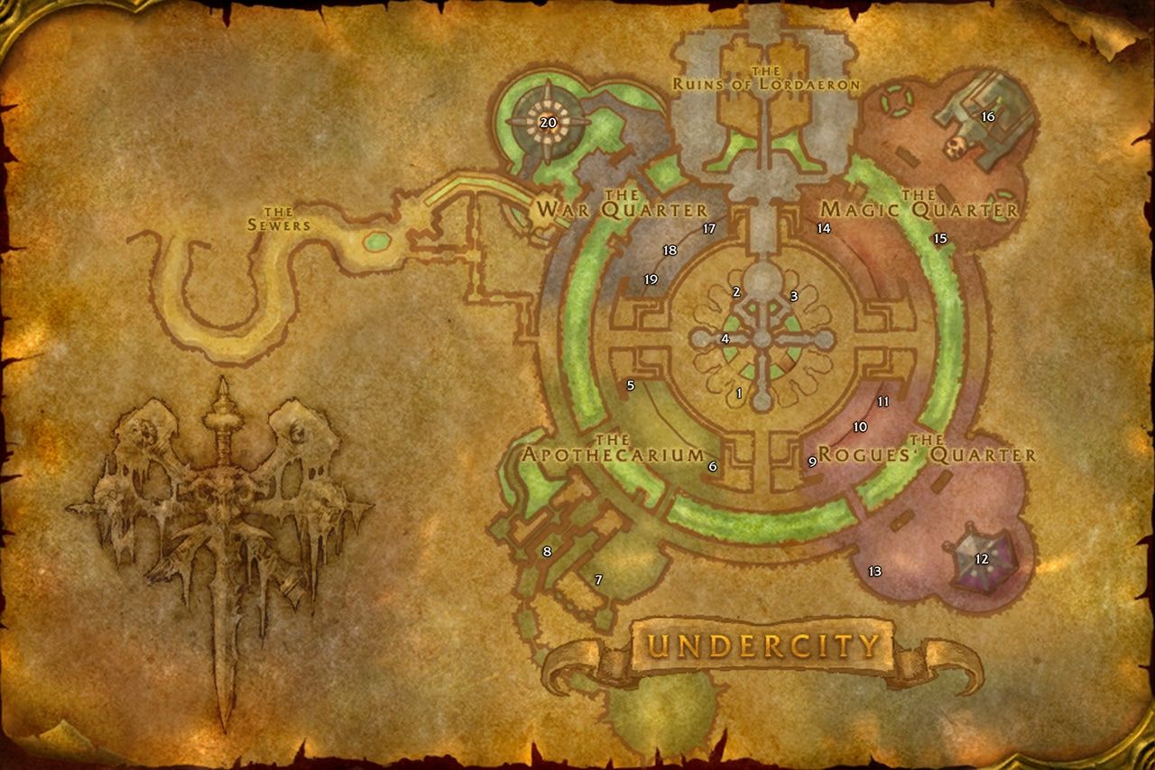 Official map of Undercity with trainer and service locations marked