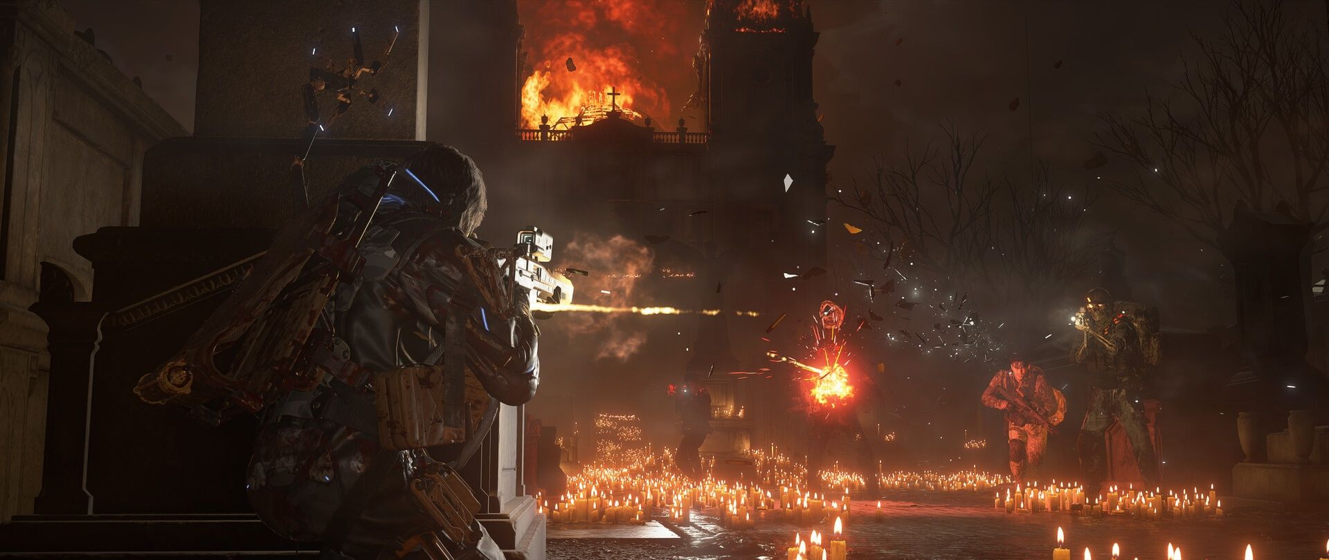 Sam moves through a dangerous combat area in Death Stranding 2.