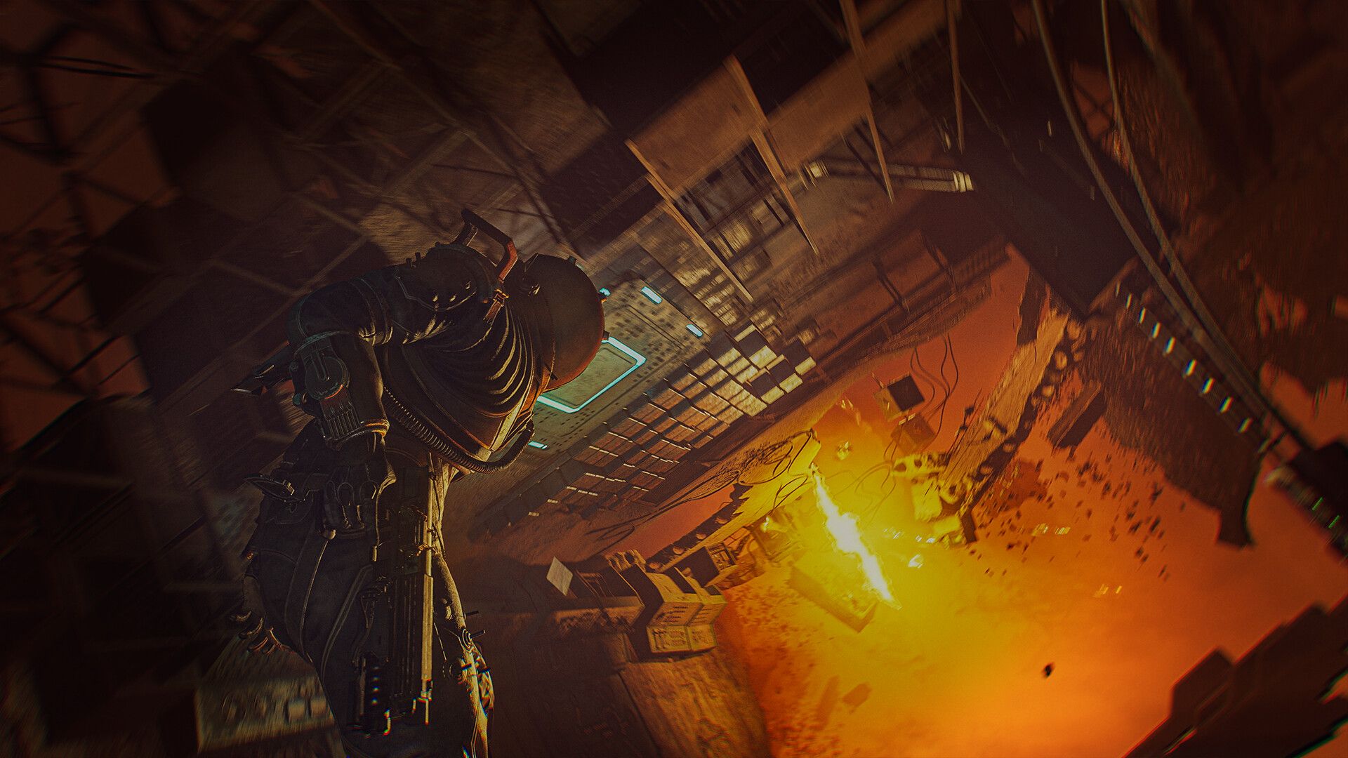 The Traveler stands beside a burst of fire and debris