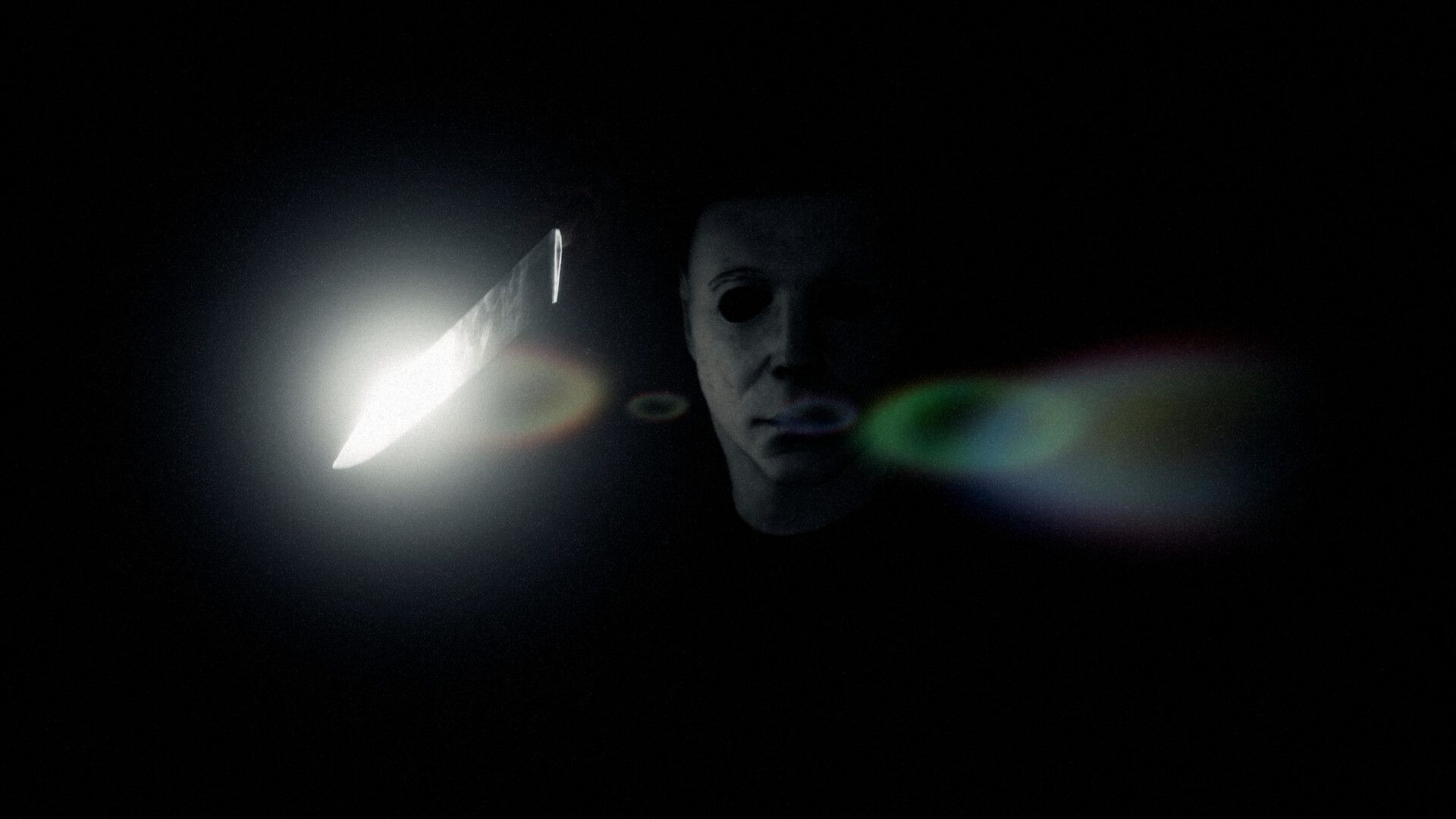 Michael Myers raises a knife in a dark Halloween: The Game scene