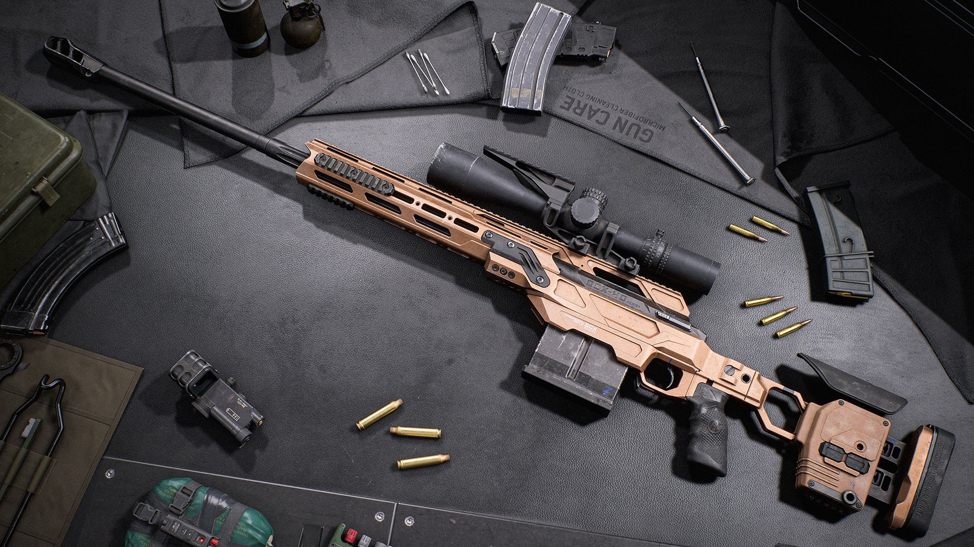 Battlefield 6 ELR-40 sniper rifle displayed on a workbench