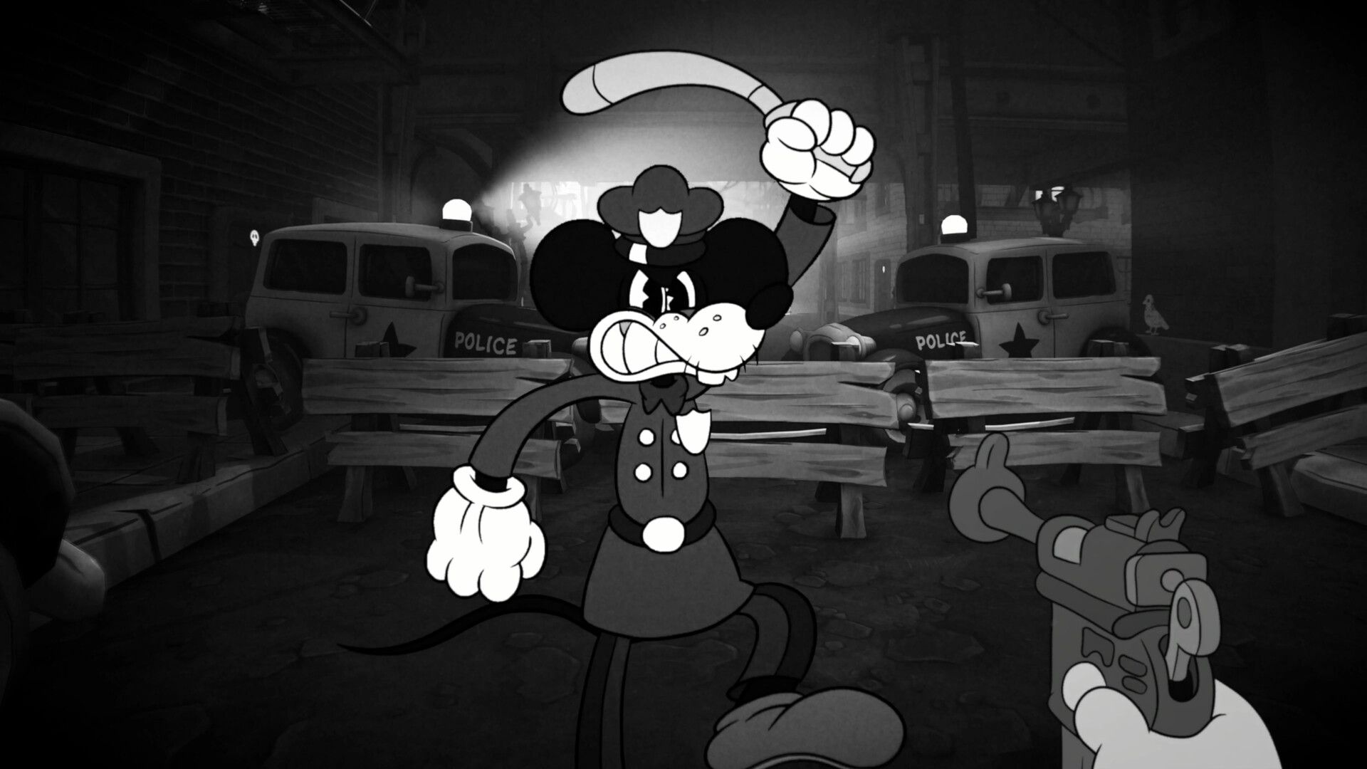 MOUSE P.I. For Hire noir cartoon shooter scene.