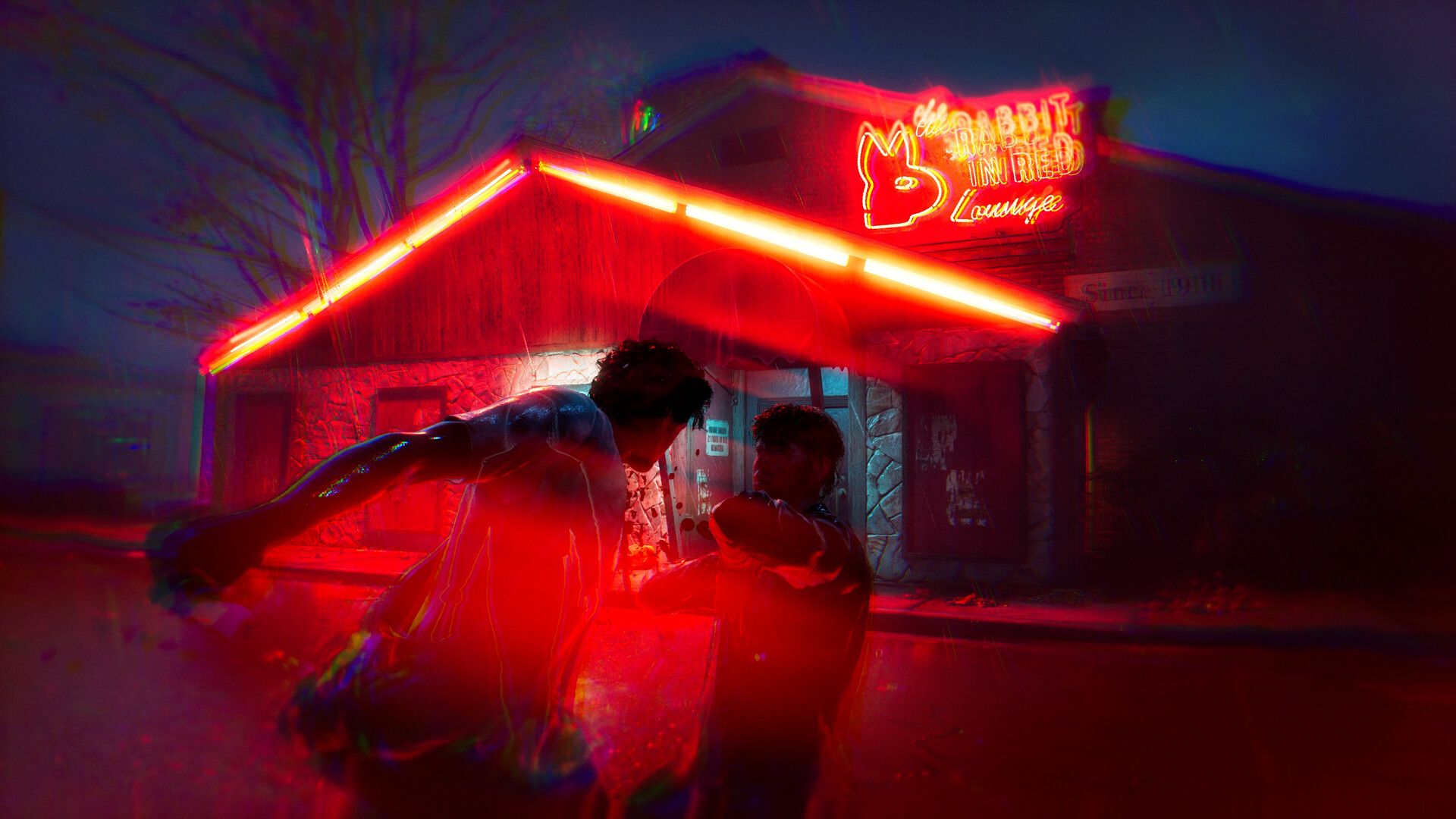 Michael Myers grabs a civilian outside the Rabbit in Red Lounge in Halloween: The Game