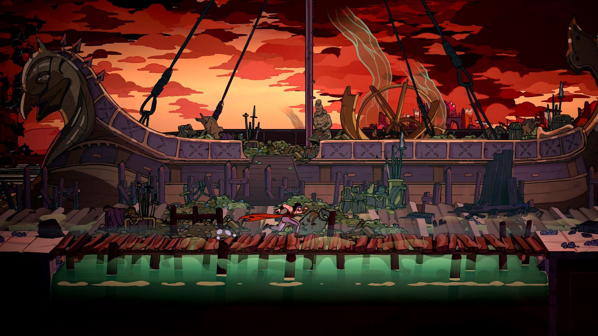 The Prince fighting enemies with environmental space nearby.
