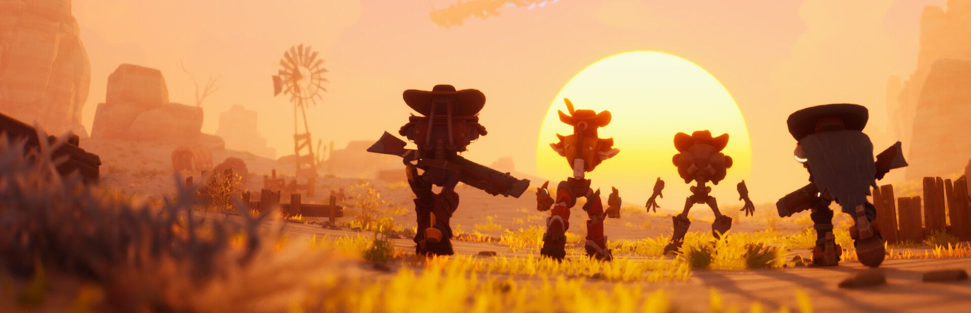 Far Far West co-op western shooter key art.