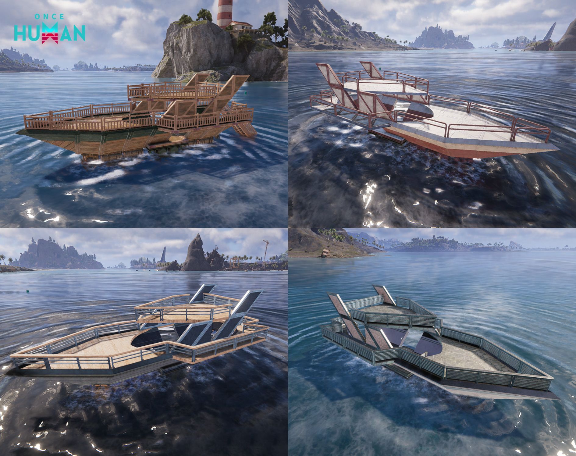 Four player-built ship designs sailing in Once Human Isles of Abyss