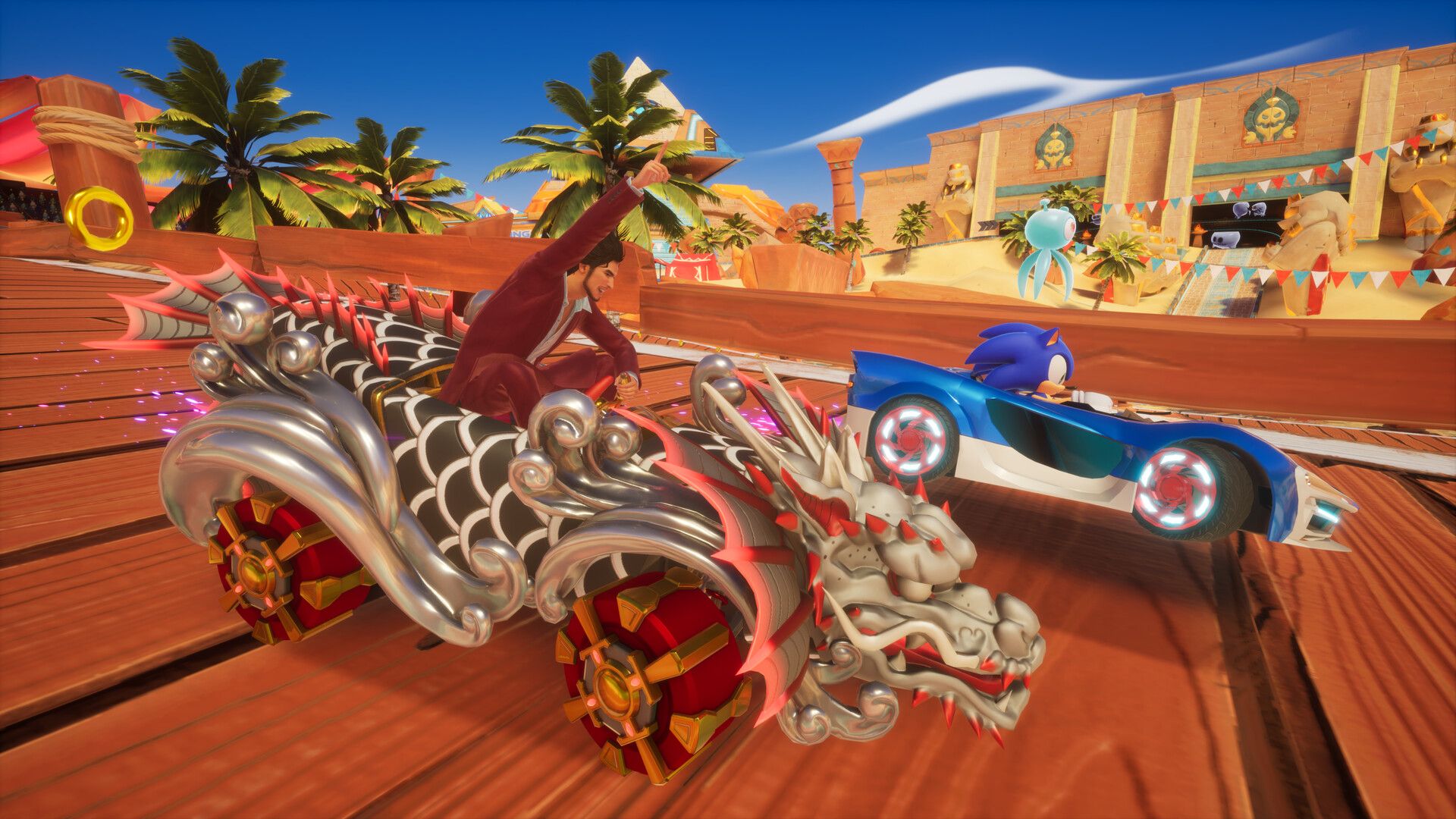 Racers competing on a colorful track in Sonic Racing CrossWorlds
