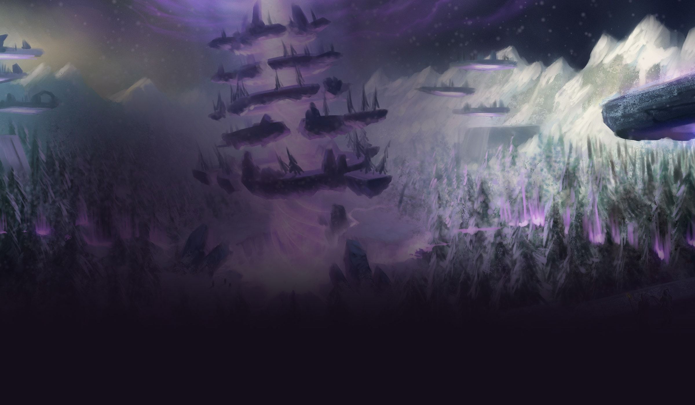 Official Mage concept artwork with floating towers and purple magical light.