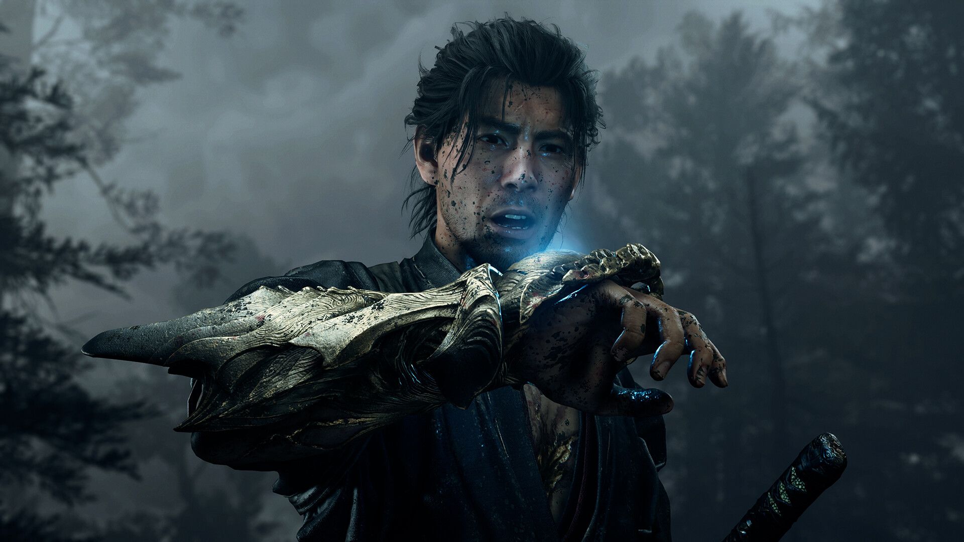 Miyamoto Musashi raising the Oni Gauntlet