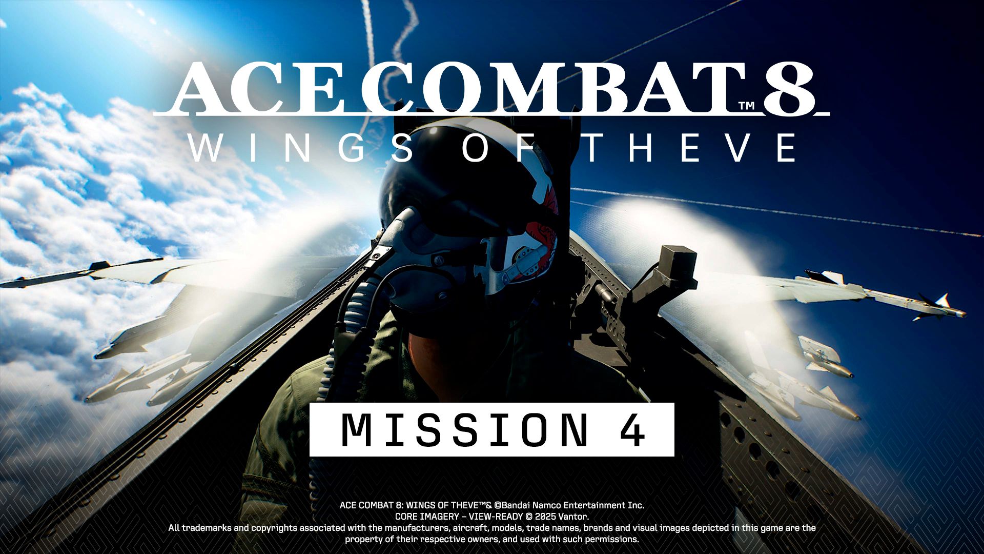 A helmeted pilot in a fighter cockpit in Ace Combat 8 Mission 4 preview artwork