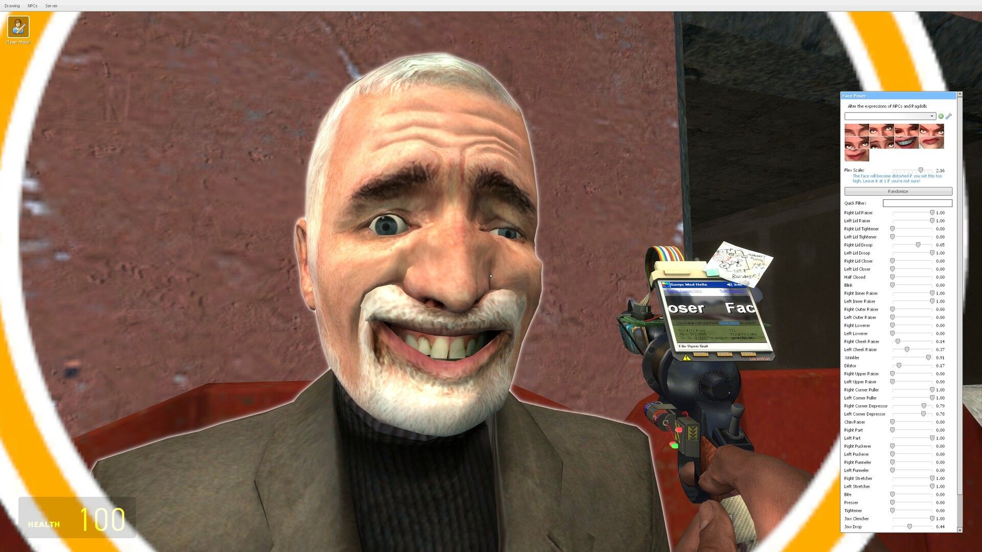 A Garry's Mod scene with multiple addons