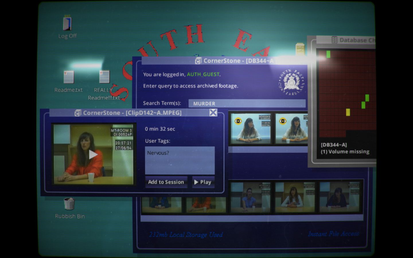 The video database interface in Her Story.