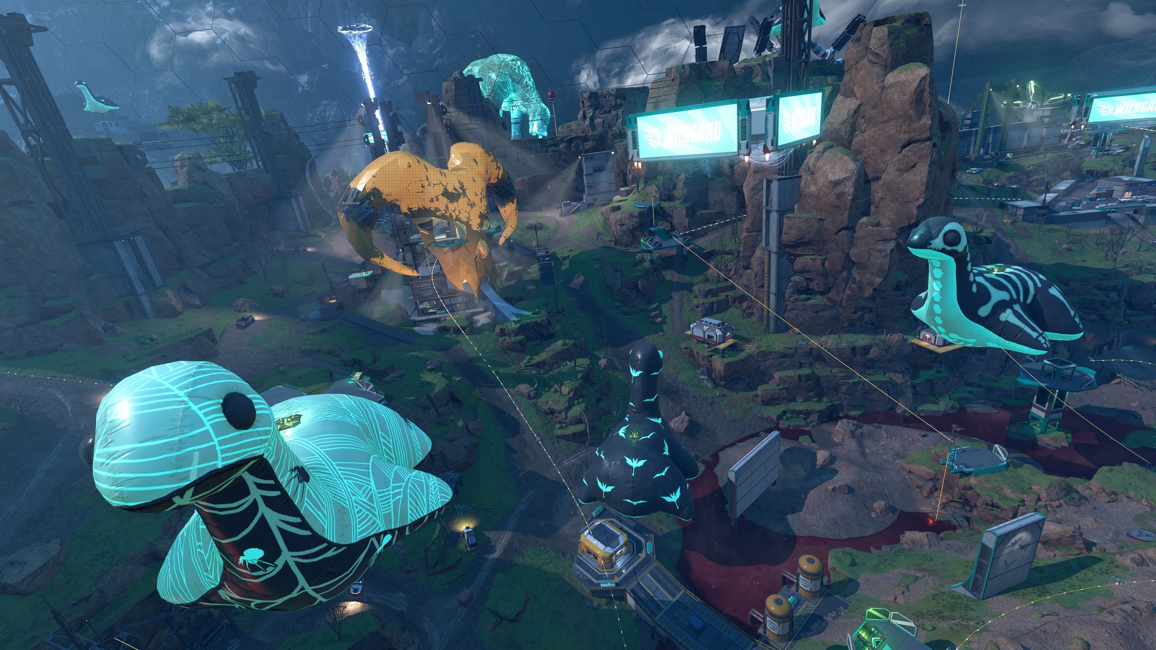 Halloween Kings Canyon at night with floating Nessies and a horned skull above a point of interest