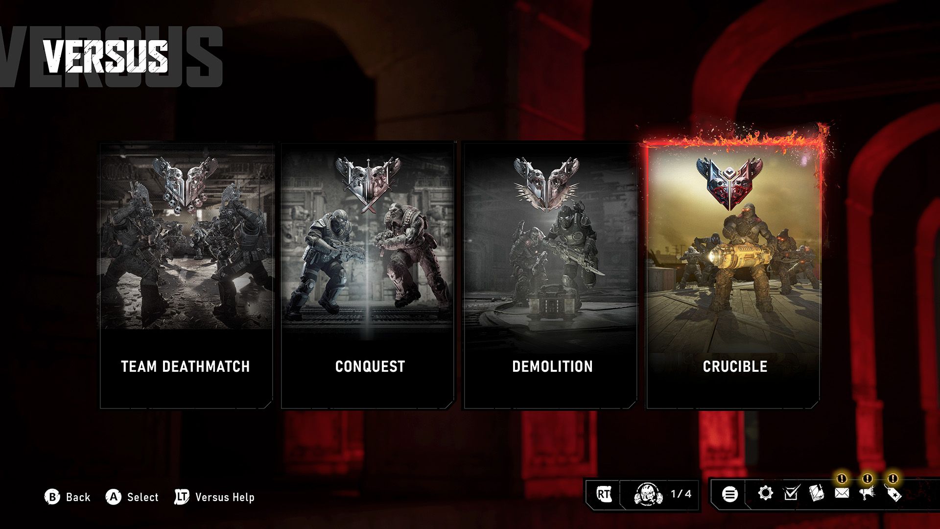 Gears of War: E-Day Ranked Versus playlist screen with Crucible selected