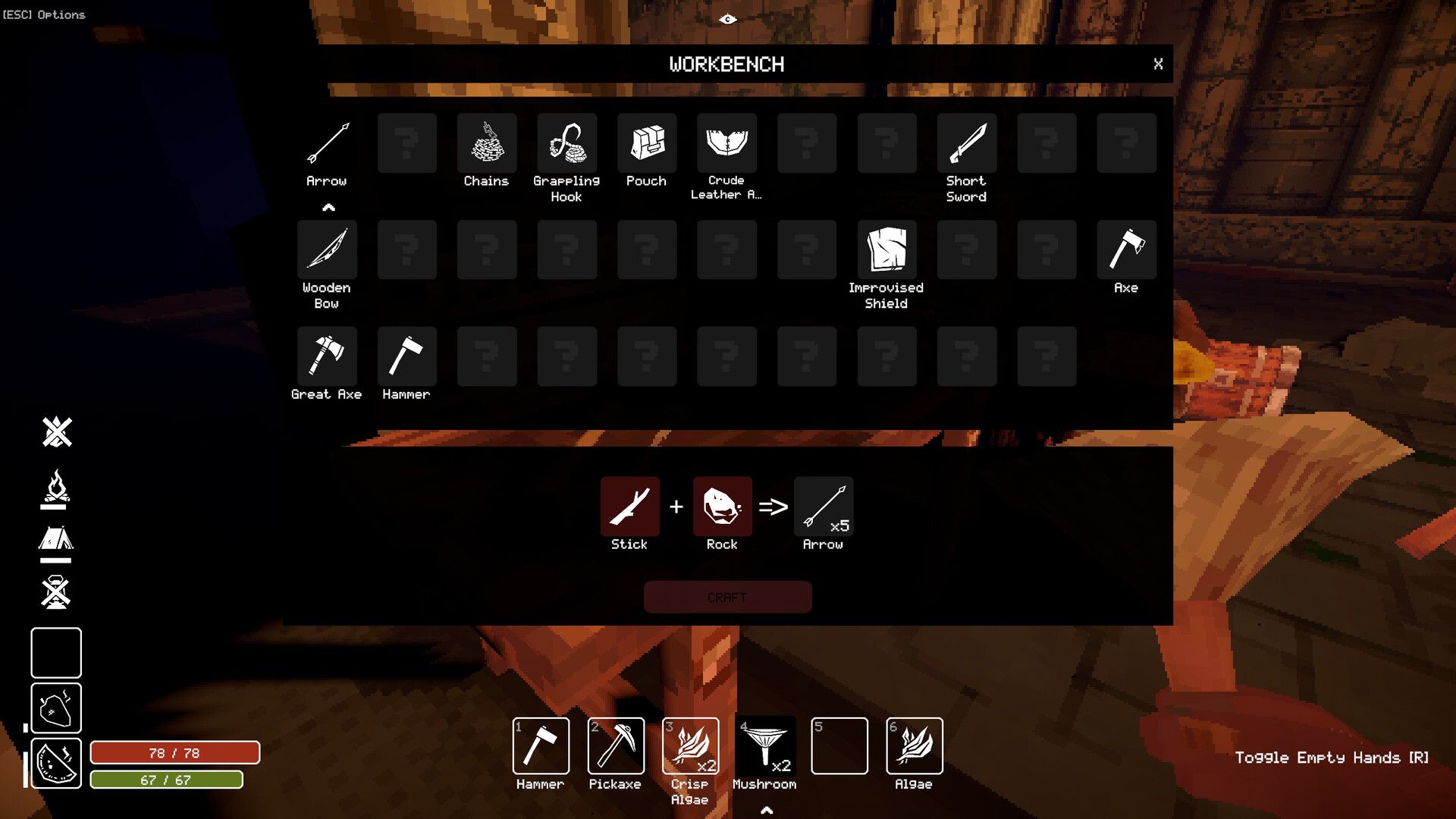The Deep Dish Dungeon workbench recipe menu