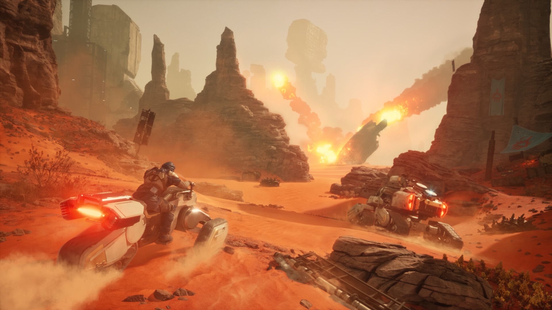 A rider crosses the desert in Dune: Awakening