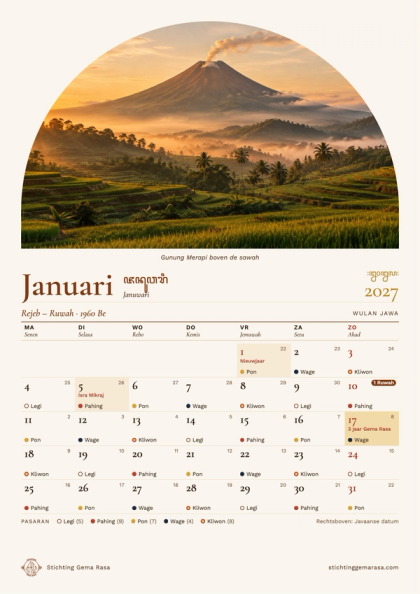 Januari — Gunung Merapi boven de sawah