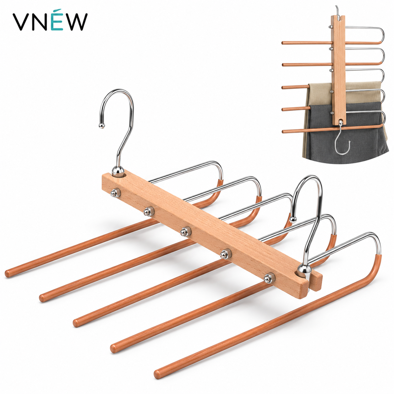 Organisateur de pantalons à cinq barres et deux crochets de suspension – vue du produit 2