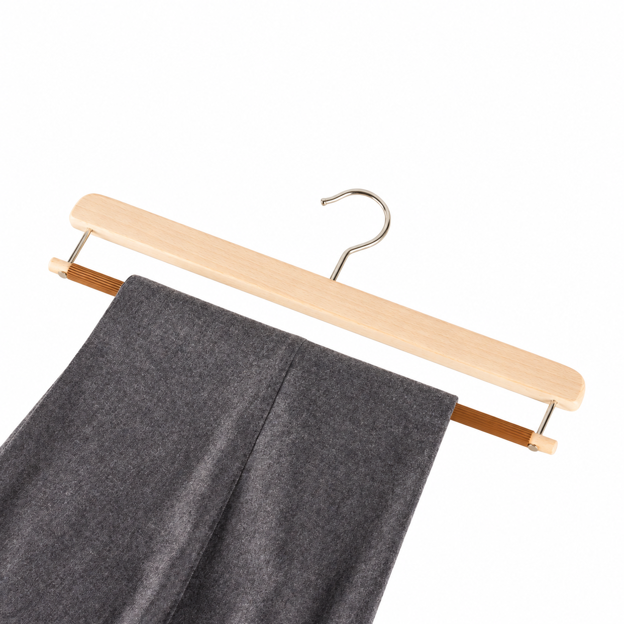 Unfinished Beechwood Trouser Hanger with Rubber Non-Slip Bar – product view 4
