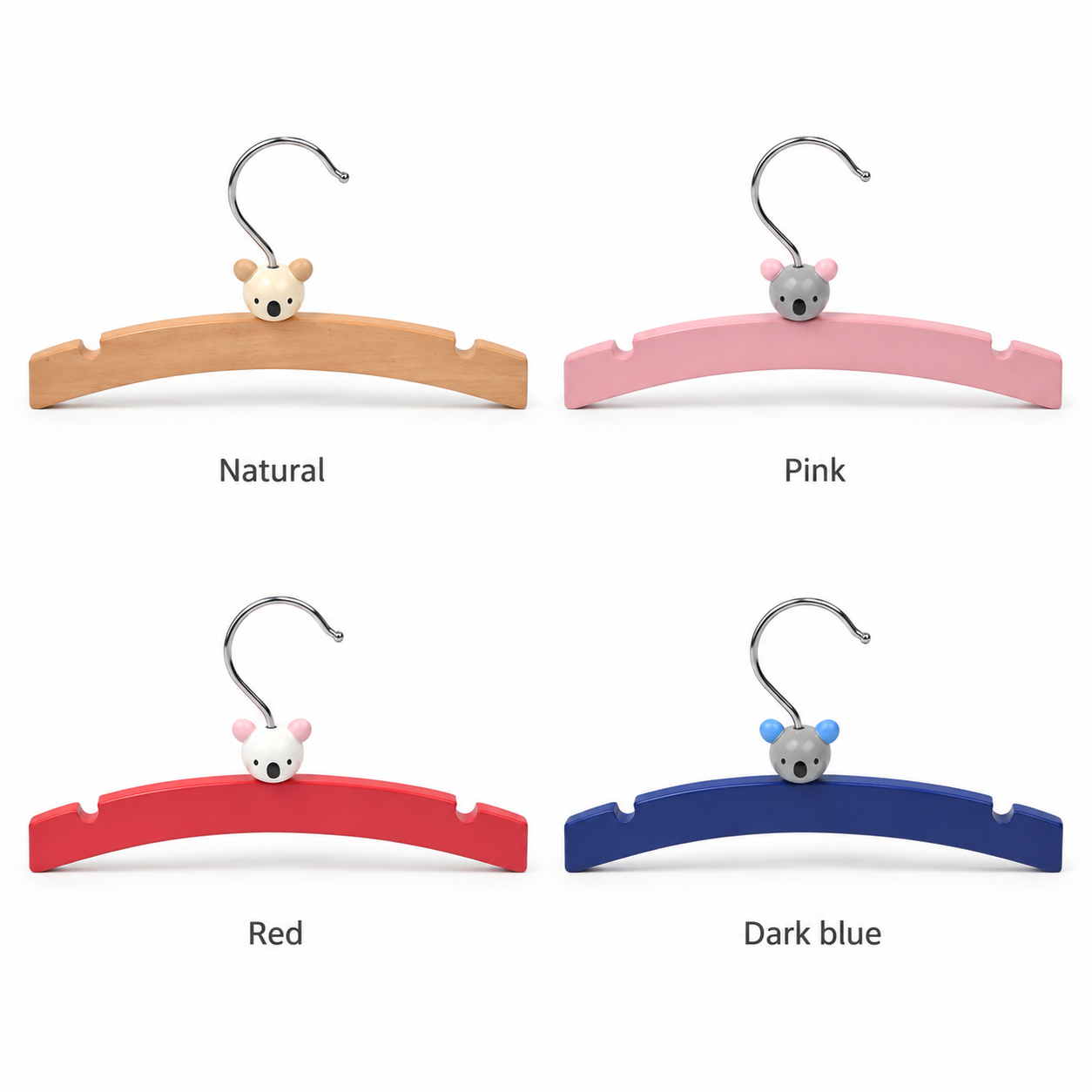 Children’s Wooden Clothes Hanger with Shoulder Notches and Animal Detail – product view 4