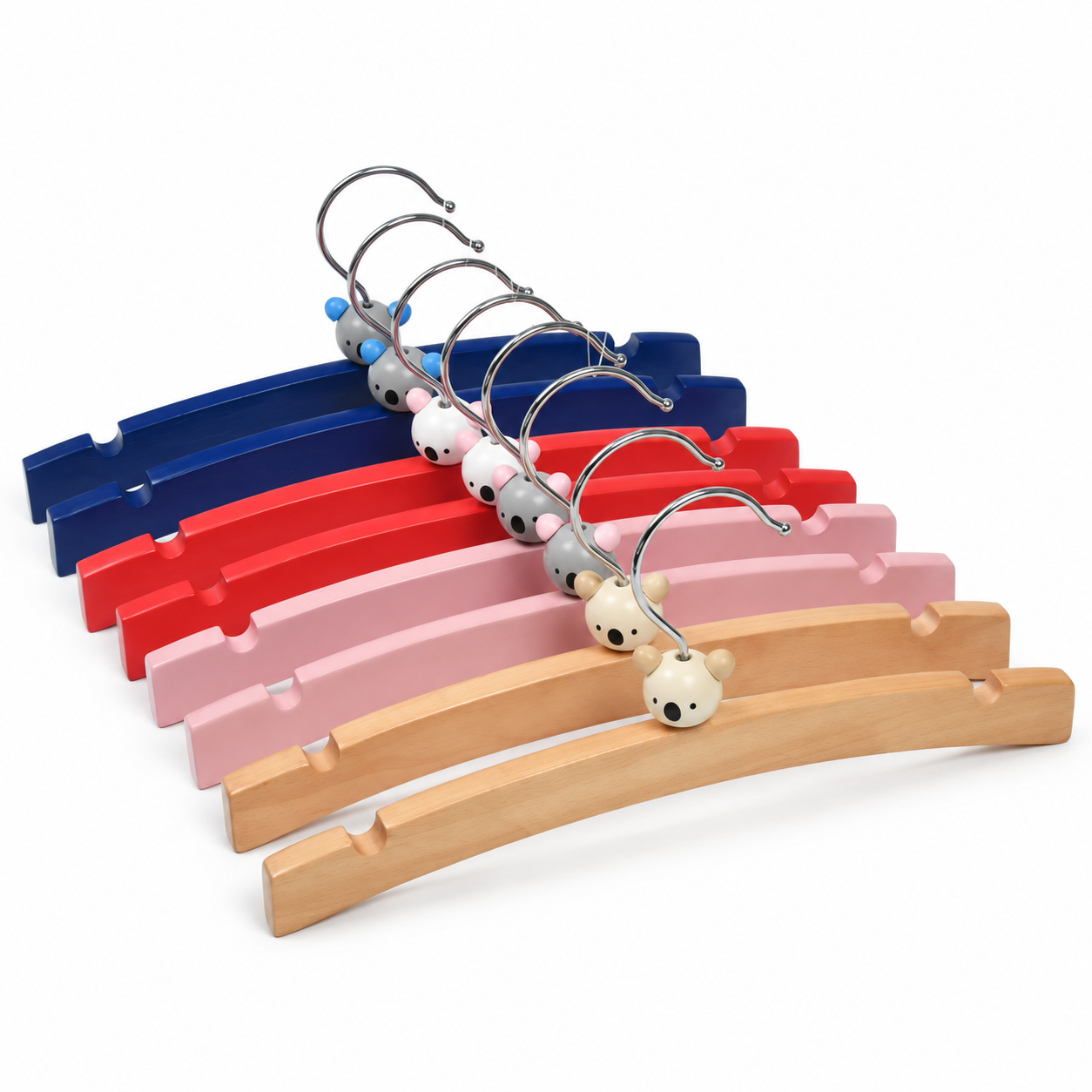 Children’s Wooden Clothes Hanger with Shoulder Notches and Animal Detail