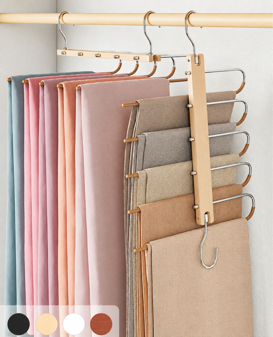 Organisateur de pantalons à cinq barres et deux crochets de suspension – vue du produit 4