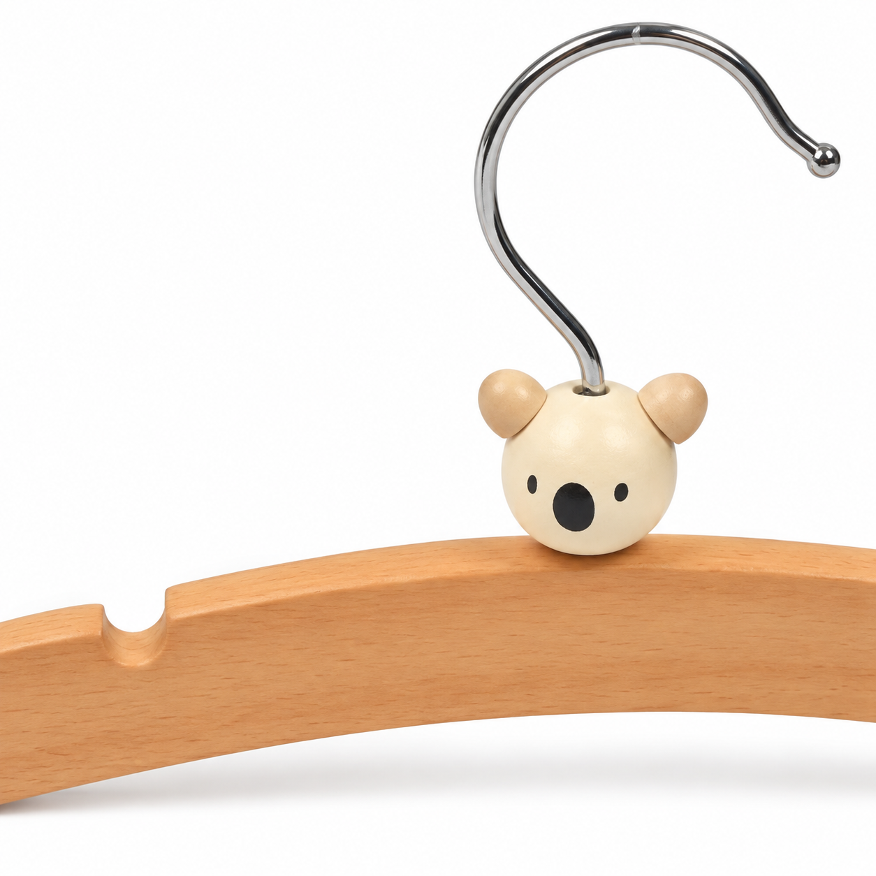 Children’s Wooden Clothes Hanger with Shoulder Notches and Animal Detail
