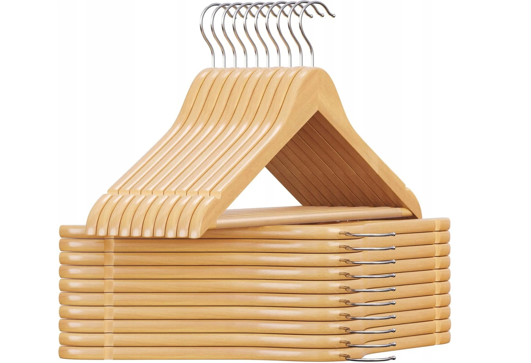 Cintre en bois avec encoches et barre porte-pantalon assortie