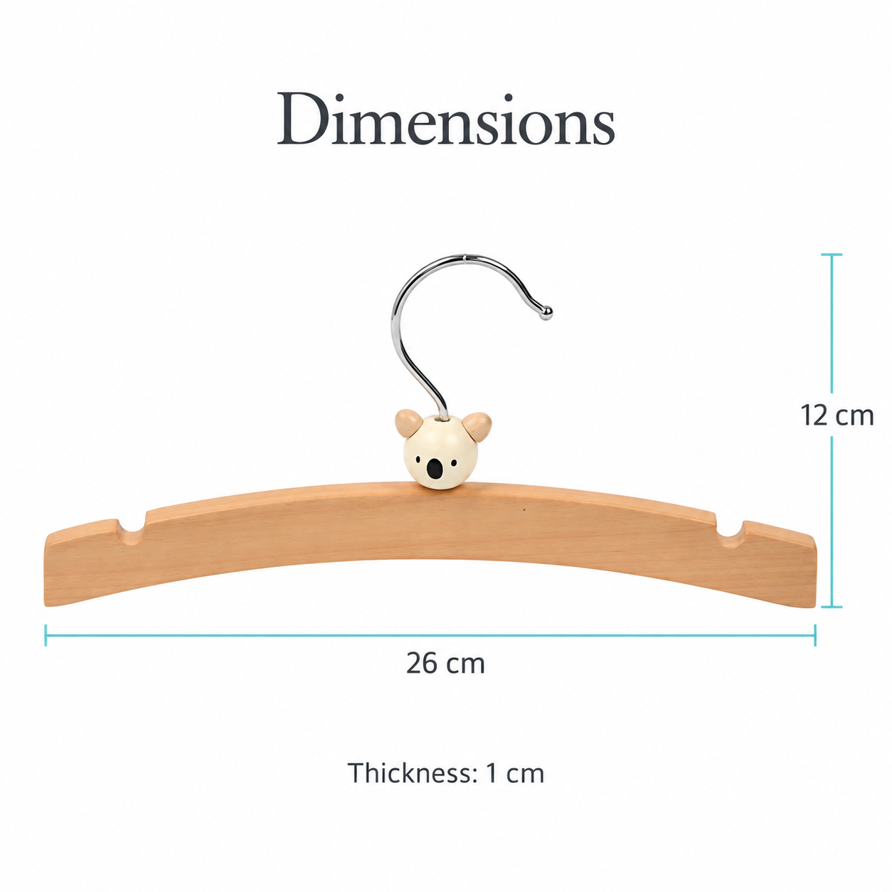 Percha infantil de madera con muescas en los hombros y detalle de animal – vista del producto 3