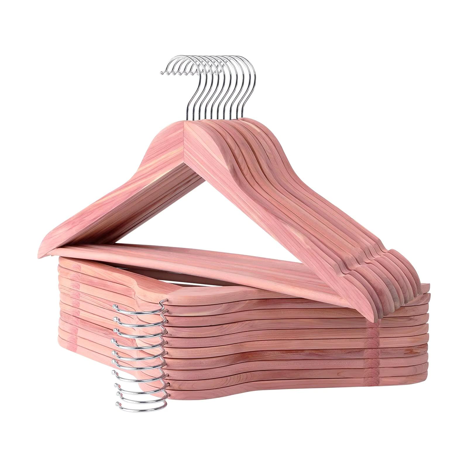 Cedar Wood Clothes Hanger with Shoulder Notches and Trouser Bar – product view 4