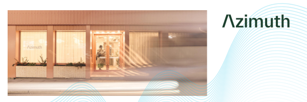 Azimuth logo beside the storefront of its new post-production facility in Holborn, Central London