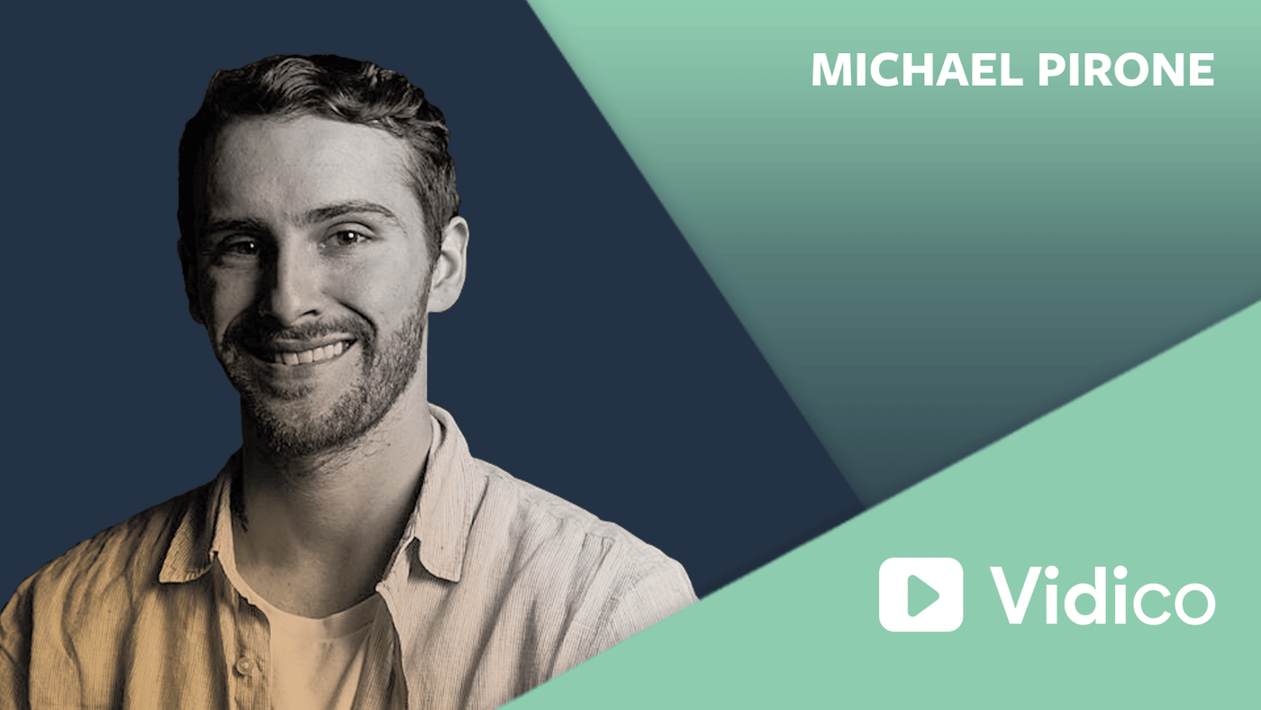 In Conversation title card: Michael Pirone with the Vidico logo