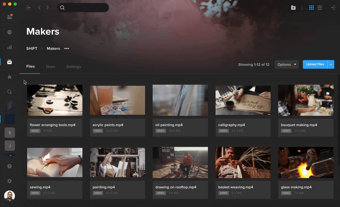 MediaSilo project grid of video files, used to share selected assets as a Spotlight presentation