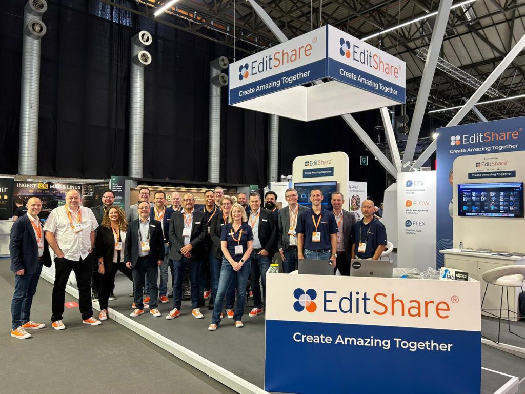 EditShare team gathered at the Create Amazing Together booth at IBC 2023
