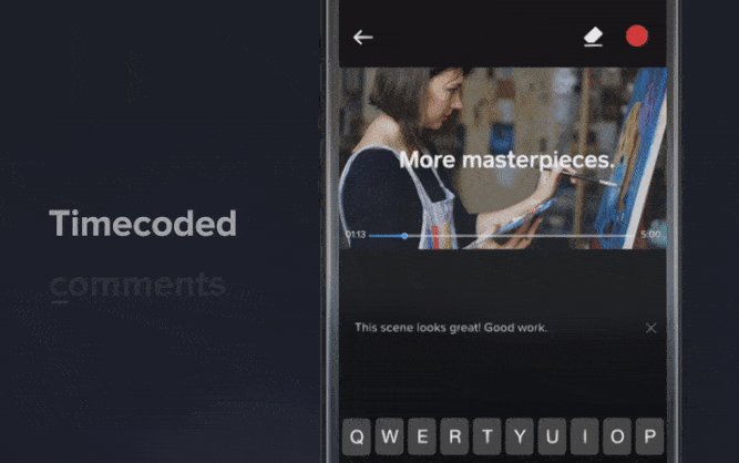 MediaSilo GO mobile app adding a timecoded comment to a video