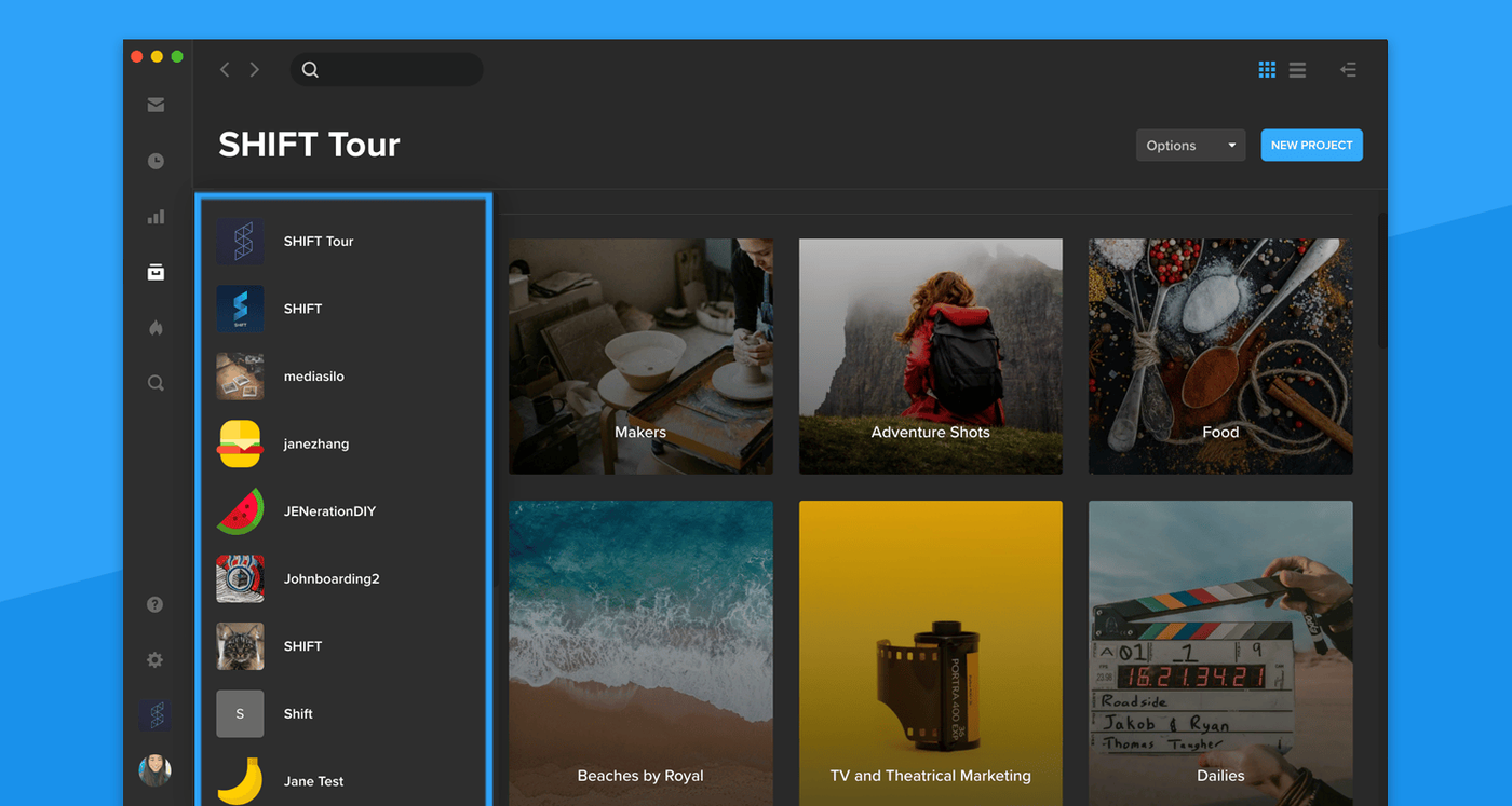 MediaSilo Workspace Switcher menu listing available workspaces
